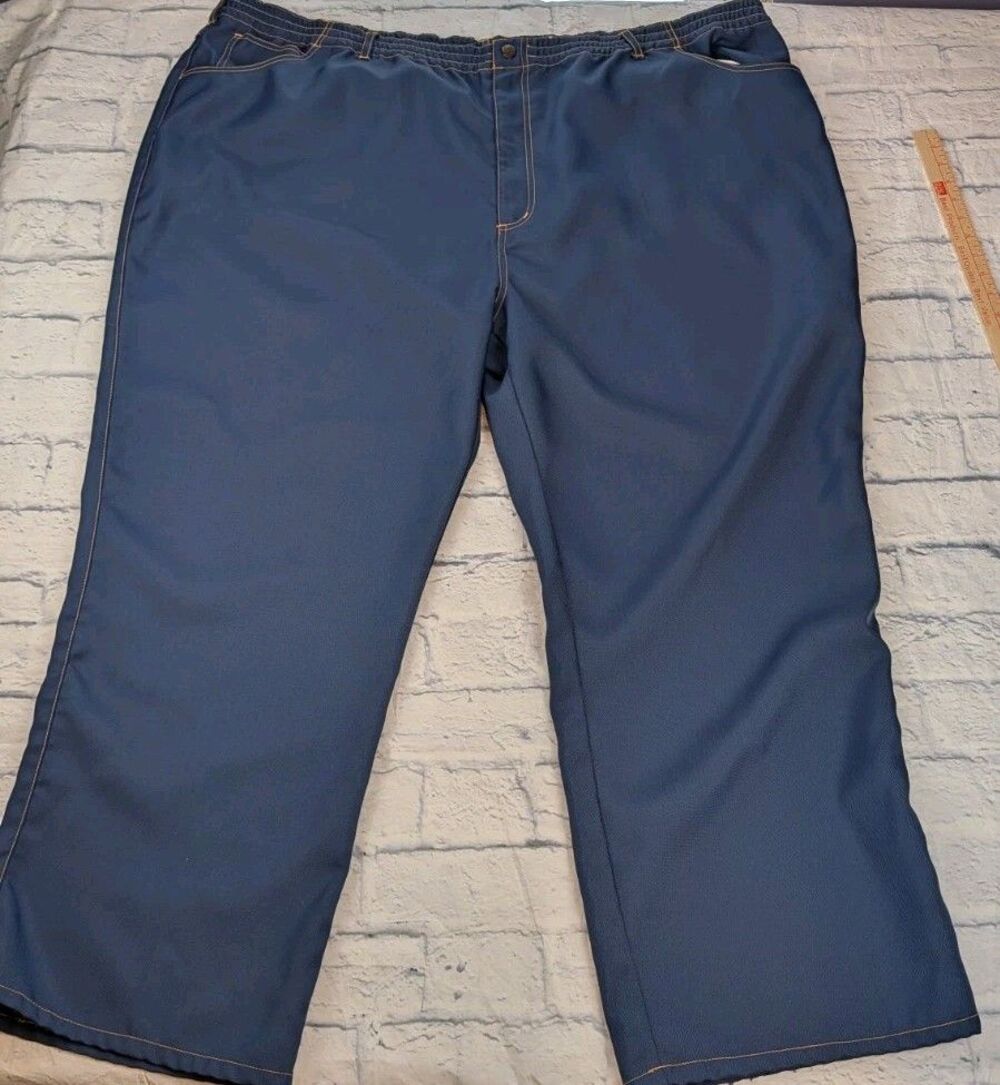 MENS NAVY BLUE FLAT FRONT POLY HABANDS SLACKS SIZE 56 Vintage 70s